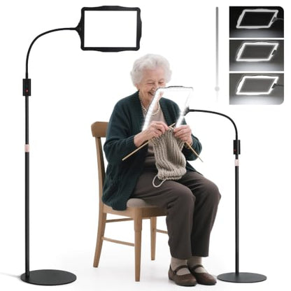 Large Floor Magnifying Glass with Light and Stand, 48-LED Lighted | Lighted Adjustable Height Floor Magnifying Lamp with 360° Flexible Gooseneck, Hands Free Magnifier for Close Work Reading