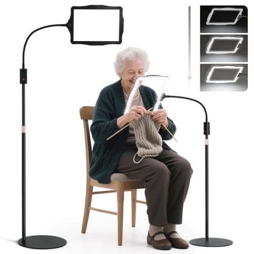 Large Floor Magnifying Glass with Light and Stand, 48-LED Lighted | Lighted Adjustable Height Floor Magnifying Lamp with 360° Flexible Gooseneck, Hands Free Magnifier for Close Work Reading