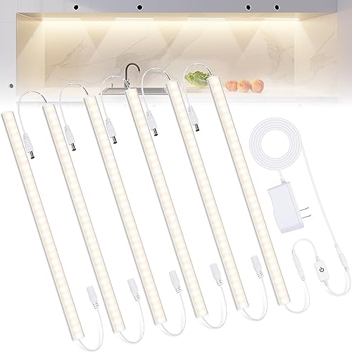 6PCS x 12 inch Under Cabinet LED Lights 4500K, Dimmable Under Counter Lights for Kitchen, Led Under Cabinet Lighting, Plug-in Under Cabinet Lights with Memory Function, Daylight White - color: Natural White, size: 6*12 Inch