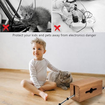Cable Management Box,Cord Organizer Hide Desk Floor Wires,Home Office,Wood | Natural Wooden Cable Box Cover Power Strip Cord