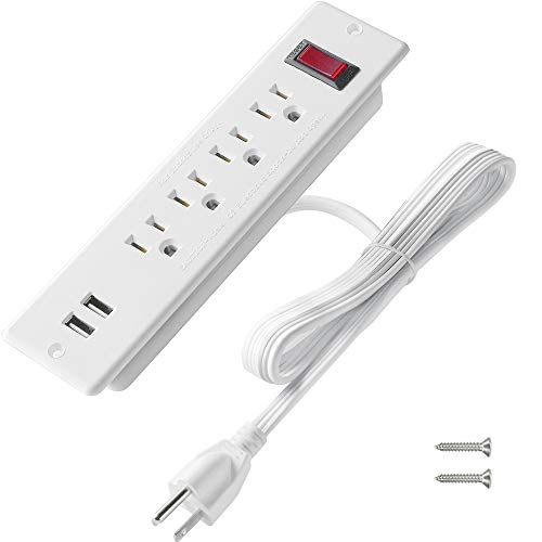 Mountable Power Strip Recessed Power Strip with USB 4 Outlet 2 USB Multiple Protection Built in Conference Desk Counter Workbench for PC Home Electric Appliance ETL Listed(White) - color: White, size: USB A