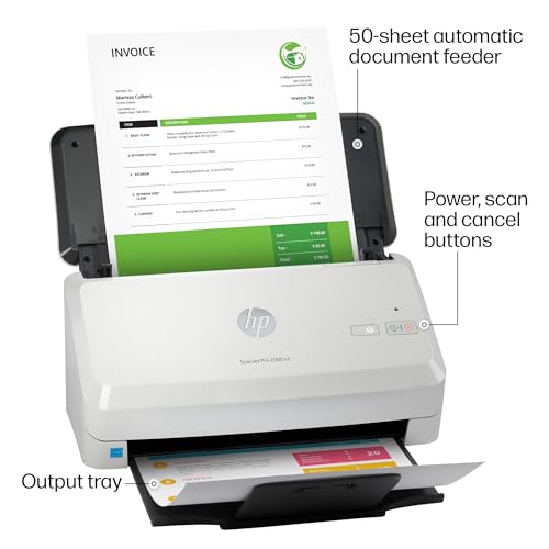 HP ScanJet Pro 2000 s2, Fast 2‑Sided Scanner with Auto Document Feeder, Best for Small Business (6FW06A)