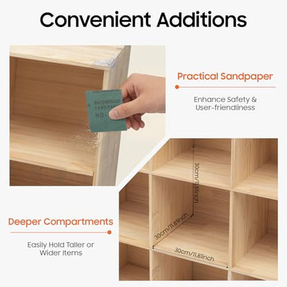 18 Cube Storage Organizer - Solid Wood Bookshelf for Bedroom, Living Room | Vertical or Horizontal Bookshelf Organizer | Open Book Shelf | Easy Assembly | 70.87''Lx11.81''Wx23.62''H (18 Cubes) - size: 18 Cubes