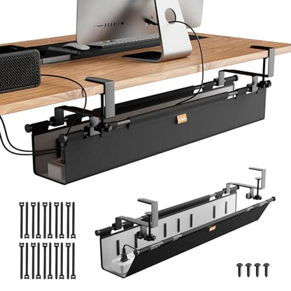 No Drill Thickened Under Desk Cable Management Tray,38.5In,Black - color: Black