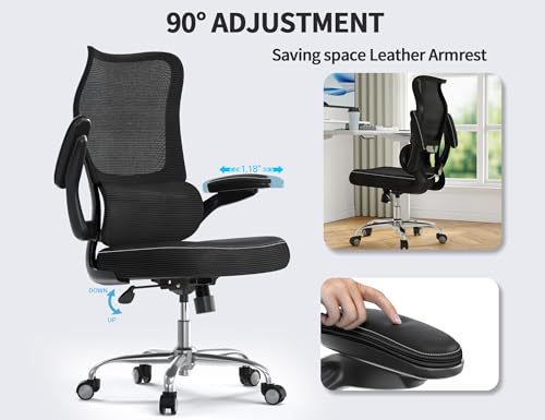 TRALT Office Chair Ergonomic Desk Chair - Gaming Chair with Lumbar Support | 330 LBS Home Office Desk Chairs , Reading Chair with Flip-up Armrests, Comfortable Computer Chairs (1, Black) - color: Ink Black