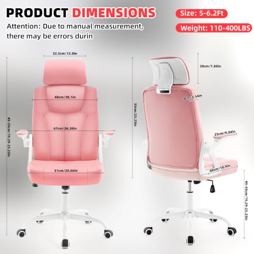 Leather Office Chair,Executive Ergonomic Desk Chair for Home Office, White-Pink - color: White-pink