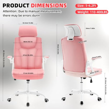 Leather Office Chair,Executive Ergonomic Desk Chair for Home Office, White-Pink - color: White-pink