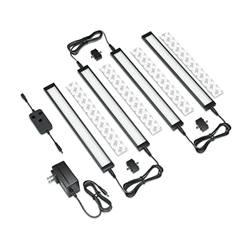 EShine 4 Pack 12 inch Black Smart Dimmable LED Under Cabinet Lighting Kit Compatible with Alexa, Google - Warm White (3000K) - color: Warm White (3000 K), size: 4 pack 12 Inch
