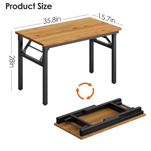 DlandHome 35.8 Inch Small Folding Computer Desk for Home Office, Teak Black - color: Teak + Black, size: 35.8 Inches
