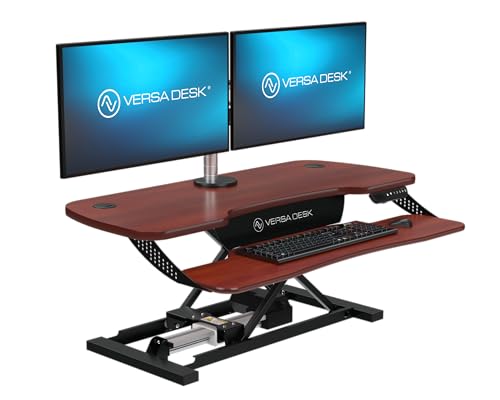 VERSADESK PowerPro Elite 40” x 24" – App Controlled Electric Standing Desk Converter w/USB Charging Port. Raises up to 20”. Fully Assembled – Includes LED Lights. Supports 80 lbs. – Cherry - color: Cherry, size: 40" Wide