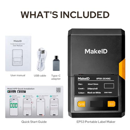 Makeid EP53 2" Label Maker with Label, 300 DPI 2600mAh Battery Thermal Transfer Portable Bluetooth Label Printer for Home Organization, Kitchen Storage, Small Business & Job Sites