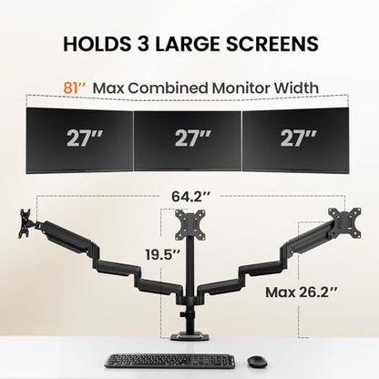 ErGear Triple Monitor Mount for 13-27 inch Screens, Premium Aluminum Triple Monitors Stand up to 17.6 lbs, Sturdy 3 Monitor Desk Mount with Swivel, Tilt, Rotation, Max VESA 100x100mm - size: 13-27 Inch, style: without USB