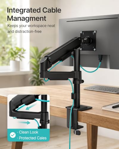 Single Monitor Arm for 17-32 Inch Screens, Holds up to19.8 lbs | Desk Monitor Mount with Clamp and Grommet Base,Gas Spring Monitor Stand,Full Motion Monitor Arms for Home Office - style: Single Monitor Arm