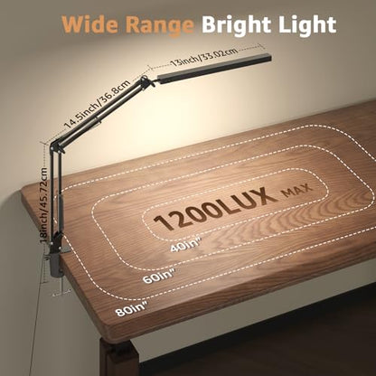 Upgrade Swing Arm LED Desk Lamp with Clamp, 80 LED Beads, 5 Color Modes & 11 Brightness Levels, 360° Adjustable Arm, Eye-Caring Light CRI95, Timer & Memory Function, for Office, Study, Crafting - color: Clip-Black