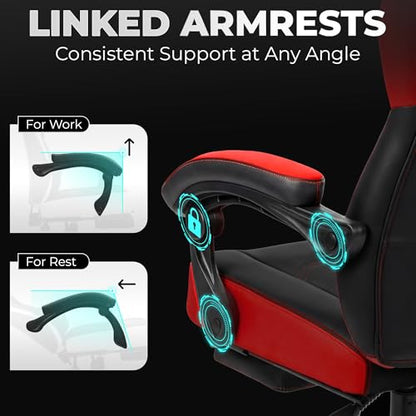 N-GEN GAMING Gaming Chair Big and Tall Computer Heavy Duty Office Desk Chair with Footrest Ergonomic Lumbar Support High Back Recliner for Adults (Red) - color: Red