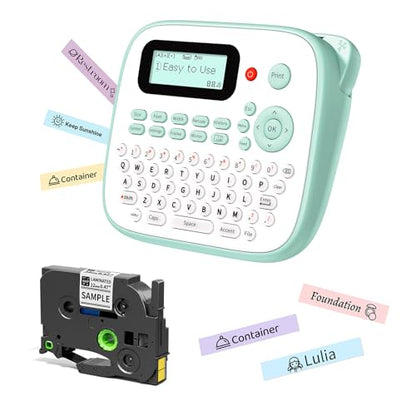 D210S Label Maker Machine with-Tape for Kids School Supplies, Green - color: Green