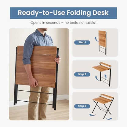 DUMOS Small Folding Desk, Computer Desk, Portable Table | No Assembly Shelf, Foldable Design, Home Office, Bedroom Dorm, Tight Spaces, Brown - color: Brown