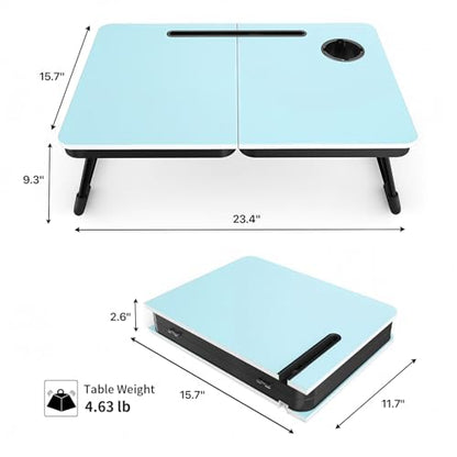 BUYIFY 23.4" Foldable Lap Desk Bed Table with Cup Holder Tray Blue - color: Blue