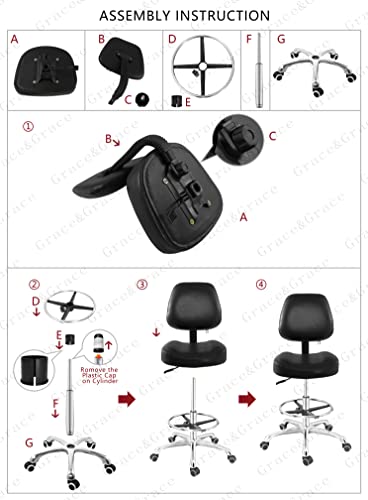 Grace&Grace Drafting Chair Tall Office Stool with Wheels,Heavy Duty Shop Stool Chair for Studio,Workshop,Office, Home Office (Black, Classic with Footrest)