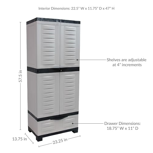 Sunnydaze 57" Garage Storage Cabinet with Locking Doors & Shelves, Gray - color: Grey, style: With Drawer - 57.5" H