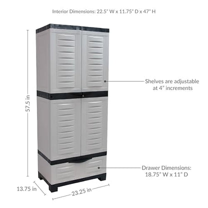Sunnydaze 57" Garage Storage Cabinet with Locking Doors & Shelves, Gray - color: Grey, style: With Drawer - 57.5" H