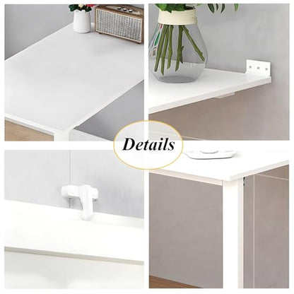 Wall Mounted Folding Table, Flip-up Dining Table Wood Drop-Leaf Desk with Support Legs, L29 x W17.7 x H29.5 Inch, Kitchen Laundry Room Restaurant Office Wall Table (White) - color: White