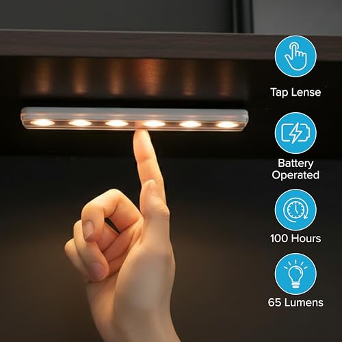 0.9" Ultra-Thin Wireless Under Cabinet Lights Battery-Operated LED Fixtures - 8.5" L Stick-On Push Lighting - 65 Lumens Warm White, Timer Included for Kitchen, Closet NAD Counter - size: 1 pack, style: Tap Control