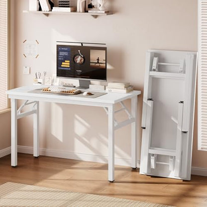 DlandHome 35.8 Inch Small Folding Computer Desk for Home Office, White - color: White + White, size: 35.8 Inches
