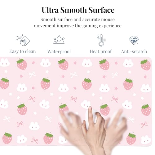 Pink Strawberry Desk Mat, Cute Extended Gaming Keyboard Mouse Pad, Large Office Desk Cover Mat Pad Deskmat, Non-Slip Leather Home Office Desk Mat Protector 23.6"x11.8" - color: Pink Strawberry, size: 23.6" x 11.8"