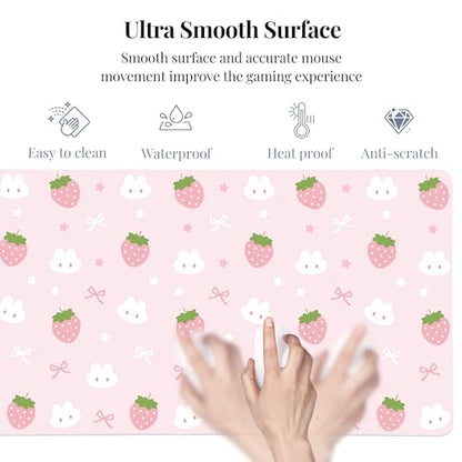 Pink Strawberry Desk Mat, Cute Extended Gaming Keyboard Mouse Pad, Large Office Desk Cover Mat Pad Deskmat, Non-Slip Leather Home Office Desk Mat Protector 23.6"x11.8" - color: Pink Strawberry, size: 23.6" x 11.8"