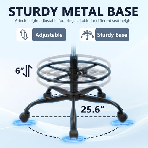 Drafting Stool with Backrest, Tall Adjustable Height Office Chair, PU Leather Swivel Rolling Stool with Footrest & Wheels for Standing Desk, Bar, Salon, Spa, Lab, Counter, Home, Black，4PK - color: Black With Backrest, size: 4PK