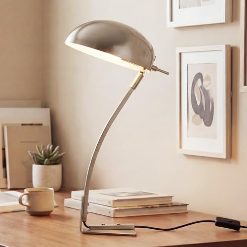 18.4" Metal Desk Lamp Modern Industrial Table Lamp, Adjustable Neck Architect Lights (3000K) with On/Off Switch, Bedside Reading Lamps for Office Bedroom Study Room Side Table (Nickel) - color: Brushed Nickel