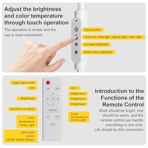 Supe Bright 24W Dimmable LED Floor Lamp with Remote Touch Control Adjustable Gooseneck Standing Light for Reading Makeup Tattoo Lash Extensions White Modern Smart Tall Lamp Living Room Bedroom Office - color: White 24W Remote and Touch Dimming