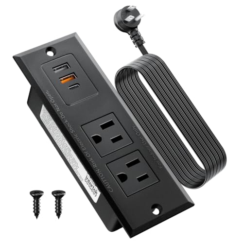 Recessed Power Strip with 20W USB C Port, Fast Charging USB A Port Conference Recessed Outlet, Space-Saver for Furniture Side Table, End Table, Desk Outlet with 6ft Cord, 45° Thin Flat Plug, Black