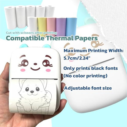 Mini Printer Portable Sticker Printer with 10 PaperRolls,Thermal Printing Pod,Ink-Free Bluetooth Label Maker DIY Crafts,Journals,Photos,Office & Home Use Printing Gift Box - color: blue
