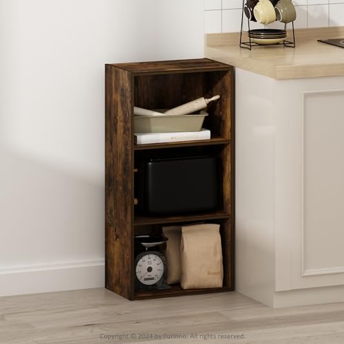 Furinno LUDER Book Shelf, 3-Tier Modern Bookshelf, Open Shelves Bookcase, 9.3" x 16" x 31.4", for Living Room, Bedroom, Home Office, Amber Pine - color: Amber Pine, size: 3-Tier, 9.3 x 16 x 31.4