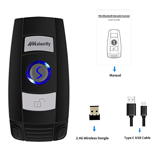 Alacrity Bluetooth Barcode Scanner, Portable Mini 1D Handheld Barcode Scanner 3-in-1 Bar Code Reader Scanner Scanning Work with Windows, Android, iOS, Tablets or Computers Able to Scan Codes on Screen
