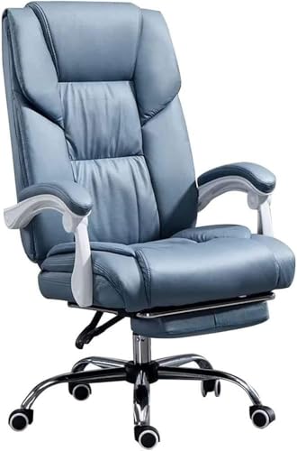 Ergonomic Executive Office Chair with Footrest Leather Computer Desk Chair High Back Home Task Chair with Lumbar Support Comfortable for Bedroom Business(Blue) - color: Blue