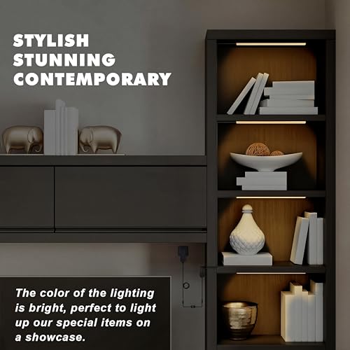 JUSJUBR LED Shelf Lights, 4x12 Inch Warm White 3000K Dimmable Shelf Lighting with Memory Function, Ultra-Thin Black Display Case Lights, Display Cabinet Lights - color: Black Shell-Warm White 3000K