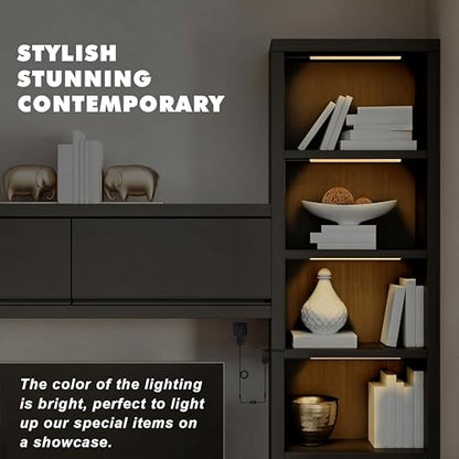 JUSJUBR LED Shelf Lights, 4x12 Inch Warm White 3000K Dimmable Shelf Lighting with Memory Function, Ultra-Thin Black Display Case Lights, Display Cabinet Lights - color: Black Shell-Warm White 3000K