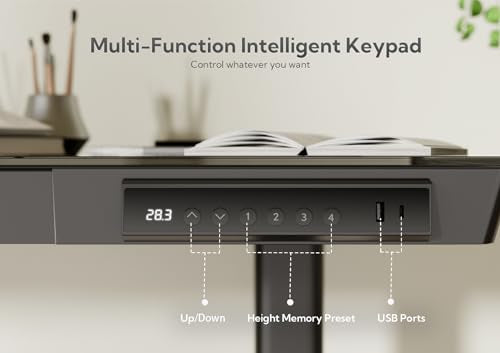 Claiks Small Glass Standing Desk with Drawers & USB Ports 35x19 Black - color: Black, size: 35 inch