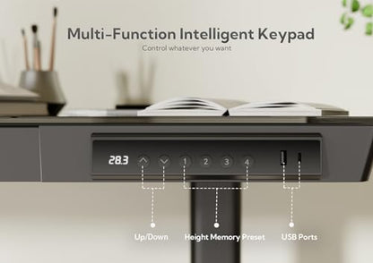 Claiks Small Glass Standing Desk with Drawers & USB Ports 35x19 Black - color: Black, size: 35 inch