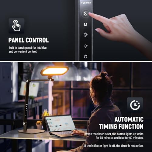 NEEWER Basics 16W Desktop LED Lamp for Home Office Video Conference Reading Lighting, Bi Color Eye Caring Foldable Dual Sided Dimmable Touch Ring Light with Desk Stand/Memory/Timer CRI95, FR16