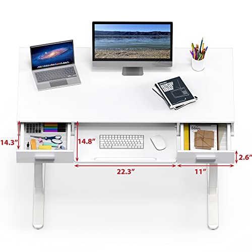 SHW 48-Inch Electric Height Adjustable Desk w/Keyboard Tray, White | w/ 2 Drawers | Memory Presets and Cable Management | Hanging Hooks - color: White