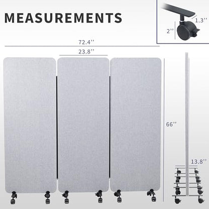 VIVO Freestanding 72 x 66 inch Privacy Panel, Mobile Cubicle Divider, x3 24 inch Wall Partitions, Gray, PP-3-T072G-M - size: 72"
