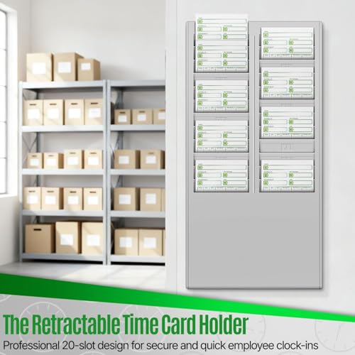 Flexzion Time Card Holder Wall Mount Rack 24 Pocket Slots Compatible with 7" inch Cards Pyramid Series 2000 6000 Attendance Time Payroll Recorder for Office Punch in Clock Out (Gray)