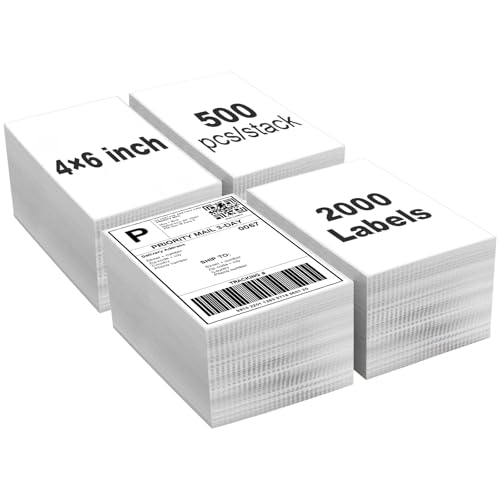 【2000 Labels/4 Stacks】 Labelebal 4" x 6" Fanfold Direct Thermal Labels (101mm x 152mm) Shipping Address Mailing Postage Labels Compatible for Zebra & Rollo Printer Adhesives (500 Labels/Stack) - color: Zb-4"x6"-4stacks(2000 Labels)
