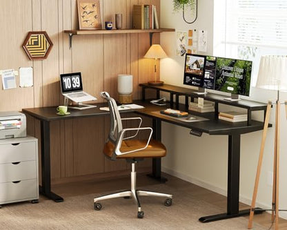 AODK 59 Inch L Shaped Electric Standing Desk, Single Monitor Stand, Black
