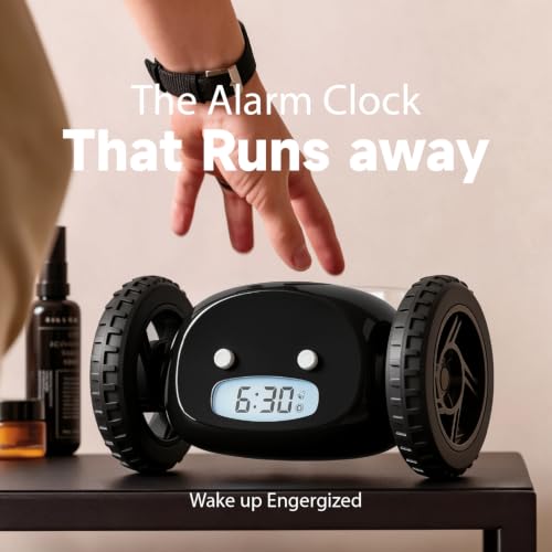 CLOCKY Runaway Digital Loud Rolling Alarm Clock for Heavy Sleeper Adults - color: Black Black Wheels