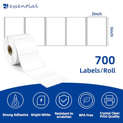 ESSENTIAL 3" x 2" Direct Thermal Labels, 1" Core (700 Labels, 1 Roll) - size: 3"x2"